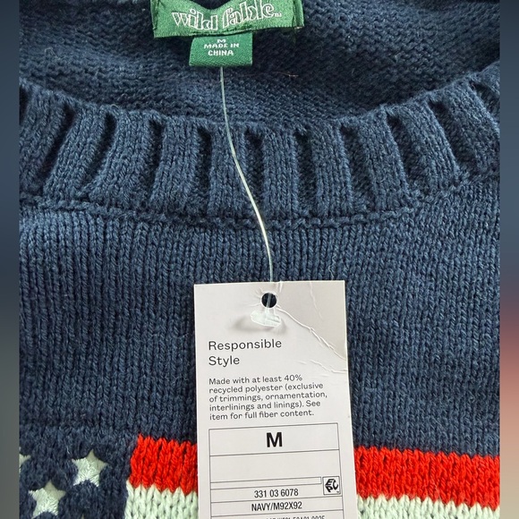 Women's Crewneck Americana Pullover Sweater - Wild Fable Navy Blue M - Picture 5 of 6